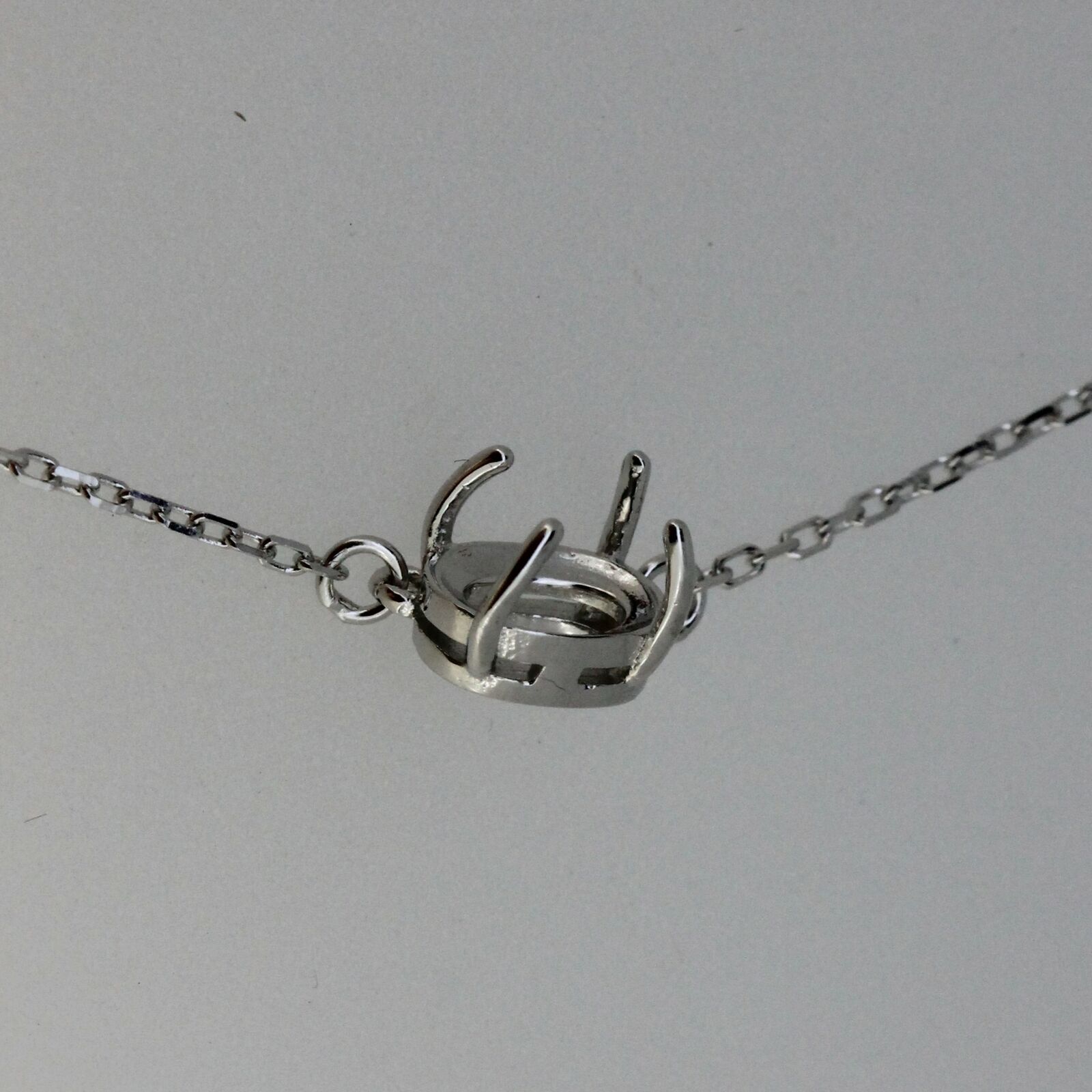 Sterling Silver Semi Mount Pendant Setting Oval OV 7x5mm Cab 18" Chain - Syzjewelry