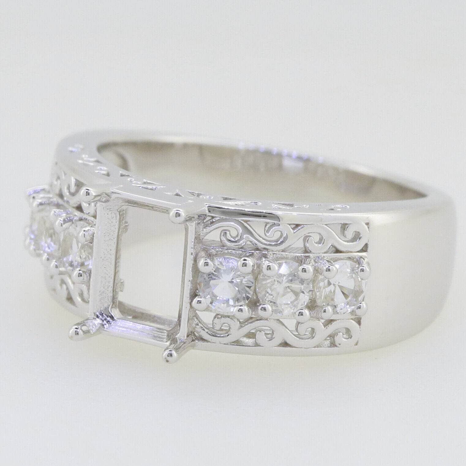 Sterling Silver Semi Mount Ring Setting Emerald OCT 8x6mm - Syzjewelry