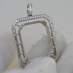 Sterling Silver Semi Mount Pendant Setting OCT 25x20mm Halo w/ White Topaz - Syzjewelry