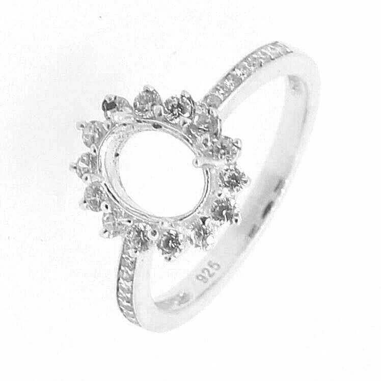 Sterling Silver Semi Mount Ring Setting Oval OV 8x6mm Halo White Topaz L082R082W - Syzjewelry