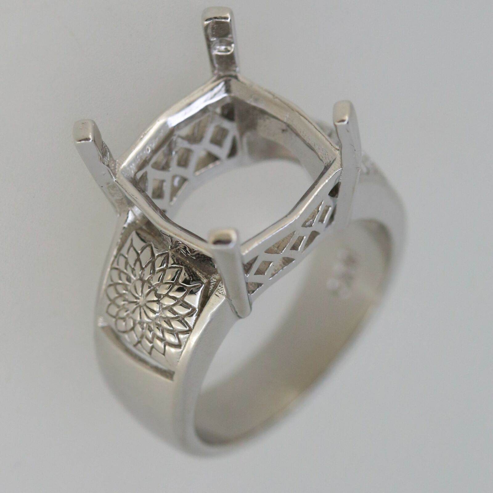 Men's Sterling Silver Semi Mount Ring Setting Princess SQ12x12mm CU13x13 Male Ring Art Nouveau Style - Syzjewelry