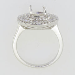 Sterling Silver Semi Mount Ring Setting Round RD 8x8mm Baguette Triple - Syzjewelry