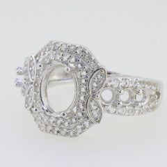 Sterling Silver Semi Mount Ring Setting Oval OV 9x7mm Double Halo 3 Ro - Syzjewelry