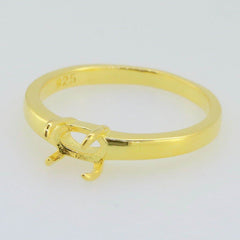 Sterling Silver Semi Mount Ring Setting Cab Oval OV 5x3mm Yellow Gold Plated - Syzjewelry