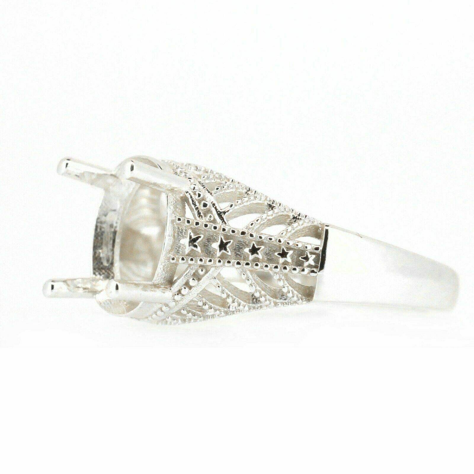 Art Deco Style Sterling Silver Semi Mount Ring Setting Oval OV 10x8mm - Syzjewelry