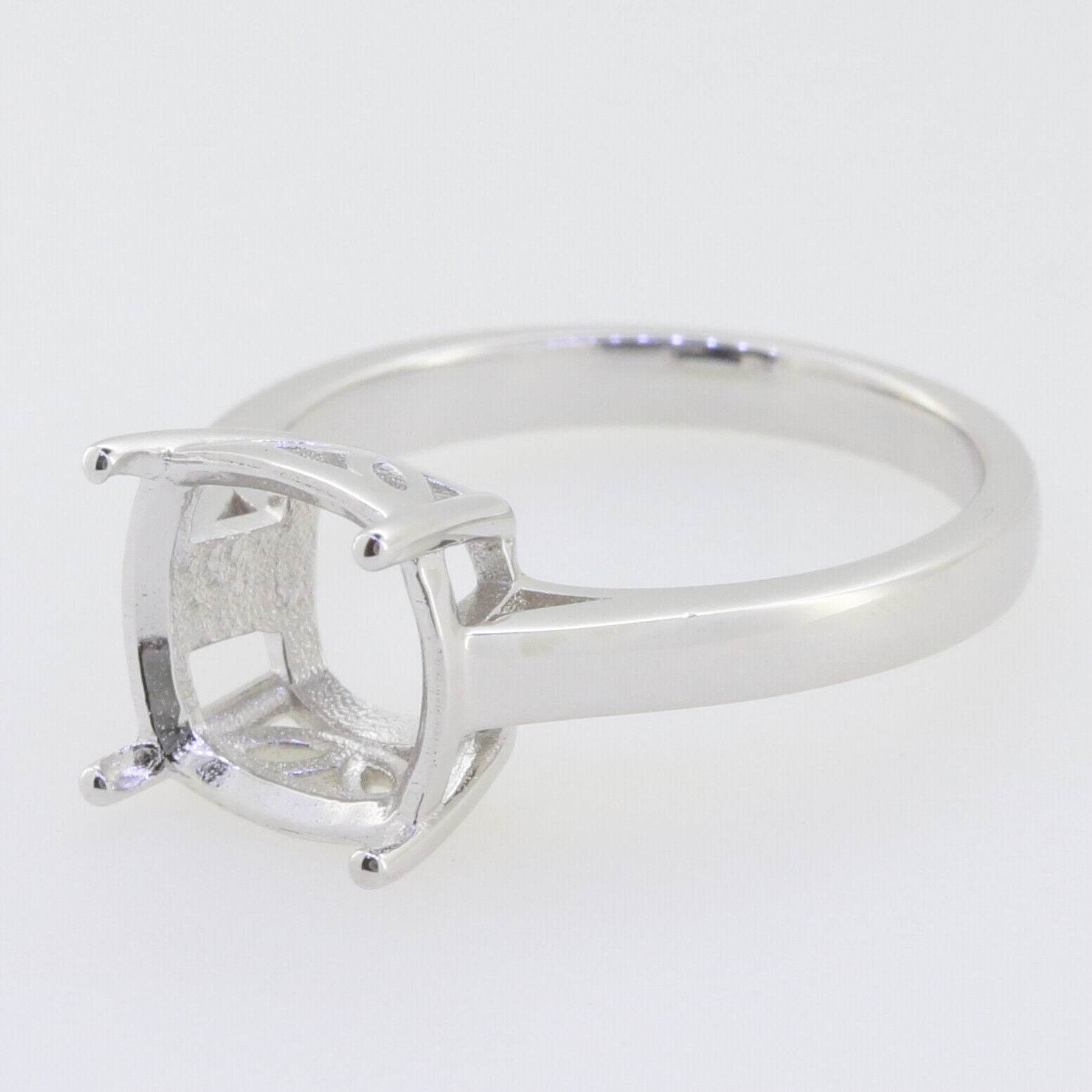 Sterling Silver Semi Mount Ring Setting Cushion CU 10x10mm Solitaire W - Syzjewelry