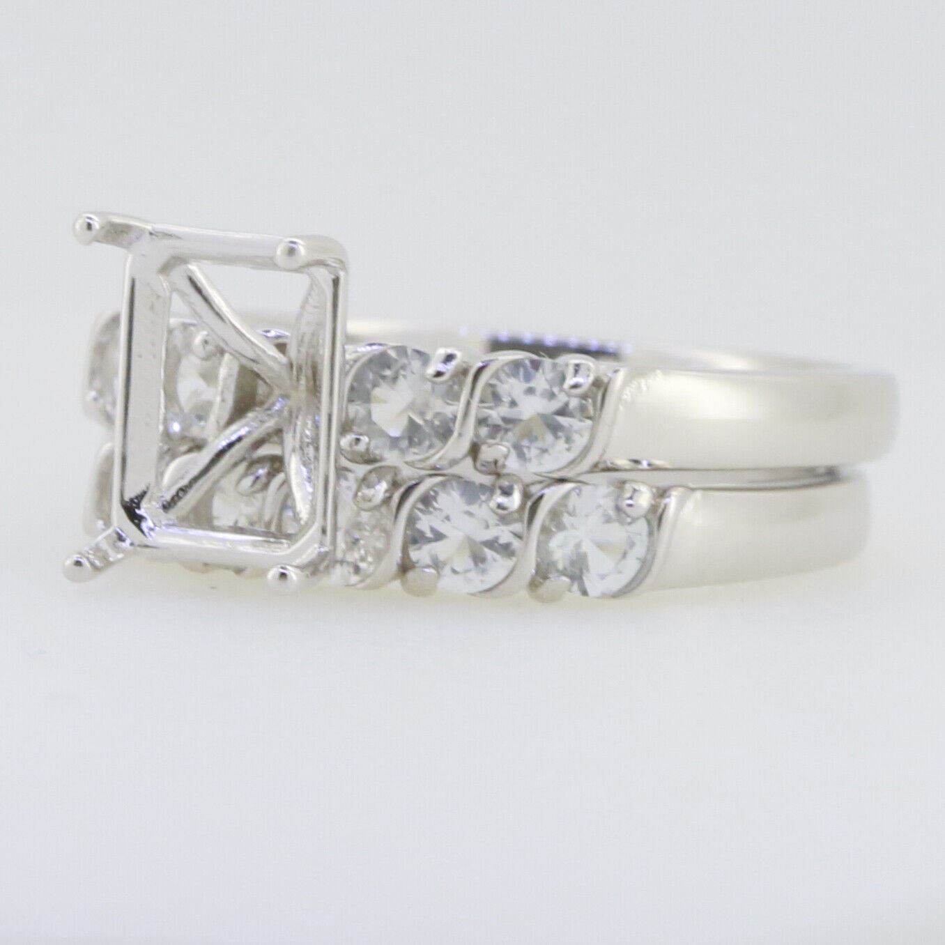 2 piece Set 14K White Gold Semi Mount Ring Setting Emerald OCT 7x5mm Engagement - Syzjewelry