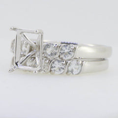 2 piece Set 14K White Gold Semi Mount Ring Setting Emerald OCT 7x5mm Engagement - Syzjewelry