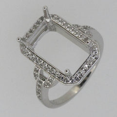 Sterling Silver Semi Mount Ring Setting Emerald OCT 14x8mm Halo White Topaz - Syzjewelry