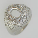Vintage Style Sterling Silver Semi Mount Ring Setting Oval OV 10x8mm White Topaz - Syzjewelry