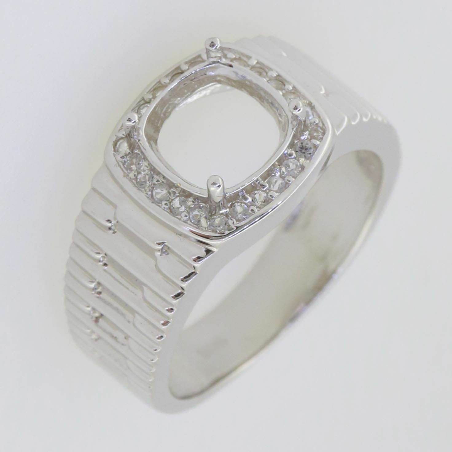 Men's Sterling Silver Semi Mount Ring Setting Round RD 9x9mm Halo - Syzjewelry