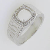 Men's Sterling Silver Semi Mount Ring Setting Round RD 9x9mm Halo - Syzjewelry
