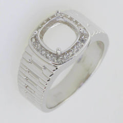 Men's Sterling Silver Semi Mount Ring Setting Round RD 9x9mm Halo - Syzjewelry