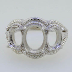 Sterling Silver Semi Mount Ring Setting Oval OV 10X8mm 8x6mm 3 stones Solid - Syzjewelry
