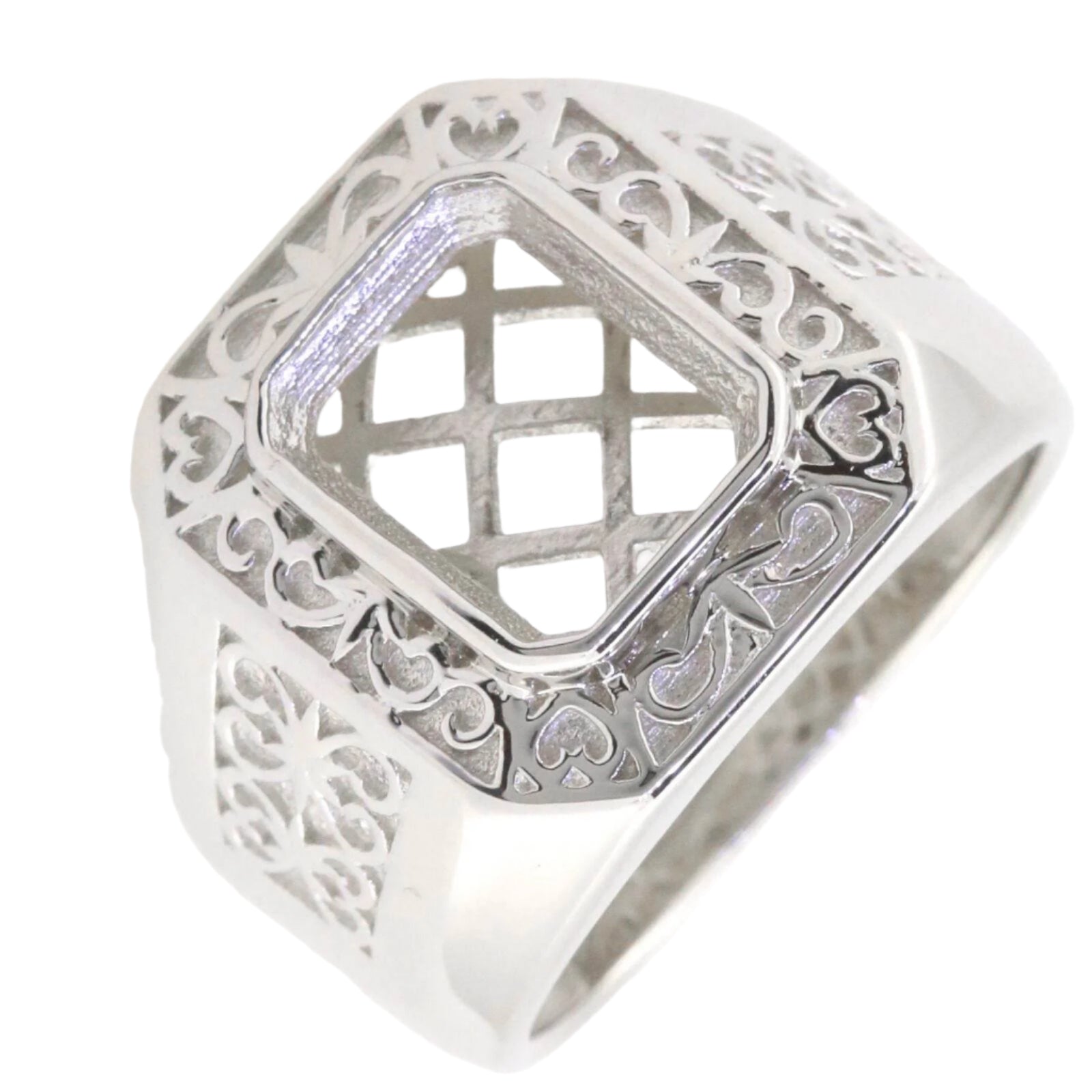 Sterling Silver Semi Mount Ring Setting Emerald OCT 10x8mm Men's Ring Bezel Fleur de lis Ring - Syzjewelry