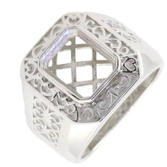 Sterling Silver Semi Mount Ring Setting Emerald OCT 10x8mm Men's Ring Bezel Fleur de lis Ring - Syzjewelry