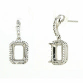 Sterling Silver Semi Mount Earrings Setting Emerald OCT 9x7mm Halo White Topaz - Syzjewelry