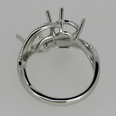 Sterling Silver Semi Mount Ring Setting Pear PE 9x6mm Feather Toi et Moi - Syzjewelry