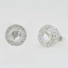 14K White Gold Semi Mount Earrings Setting Round RD 6x6mm Solid - Syzjewelry