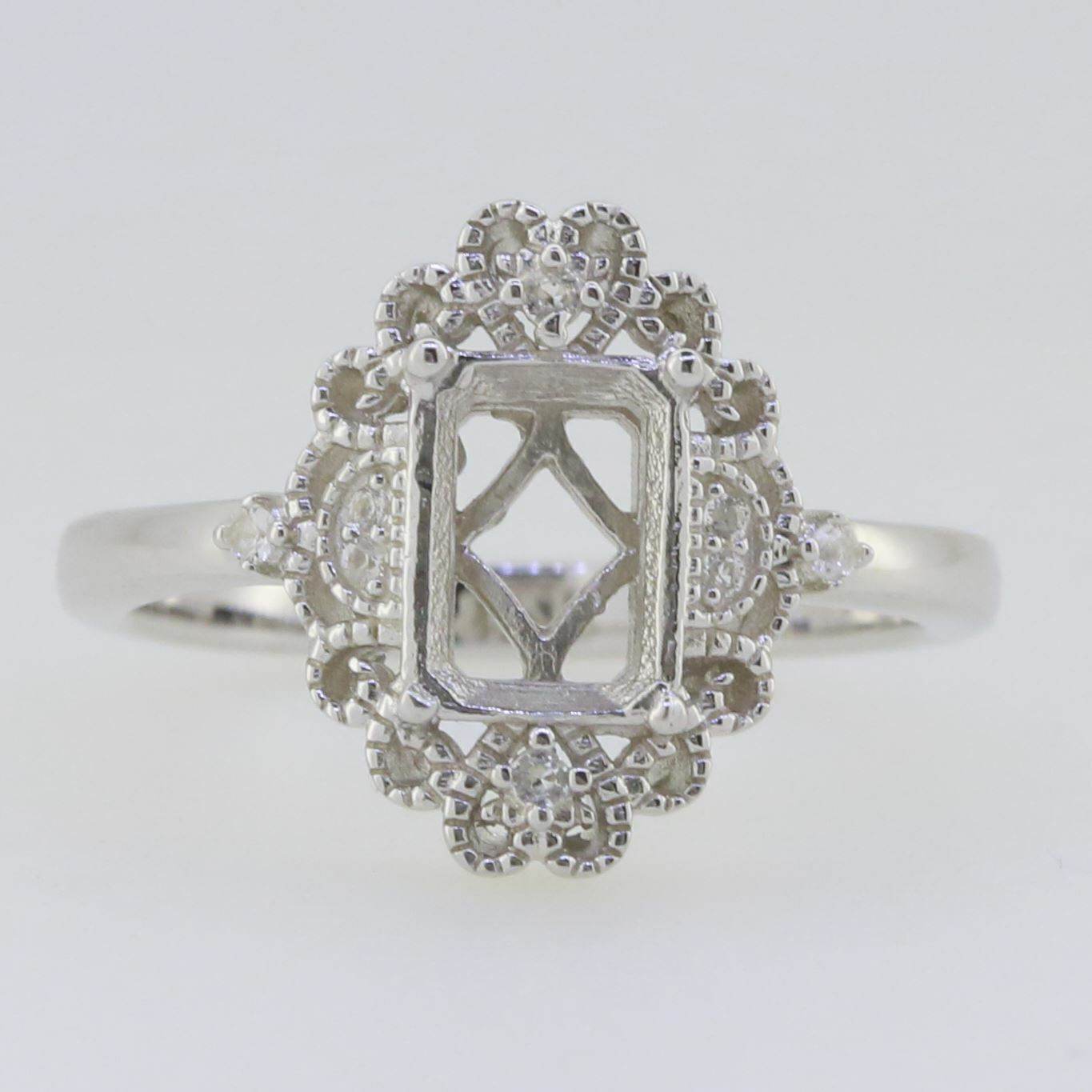 Sterling Silver Semi Mount Ring Setting Emerald OCT 8X6mm White Topaz DK2129 - Syzjewelry