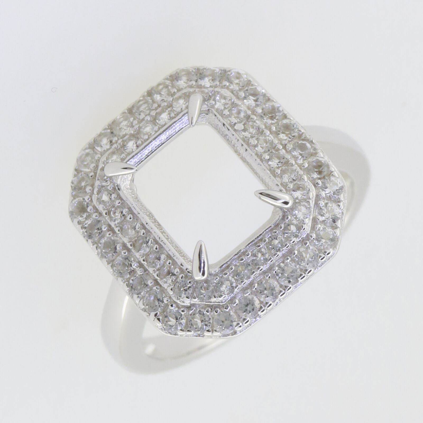 Sterling Silver Semi Mount Ring Setting Emerald OCT 10x8mm Double Halo - Syzjewelry