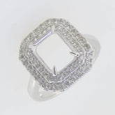 Sterling Silver Semi Mount Ring Setting Emerald OCT 10x8mm Double Halo - Syzjewelry