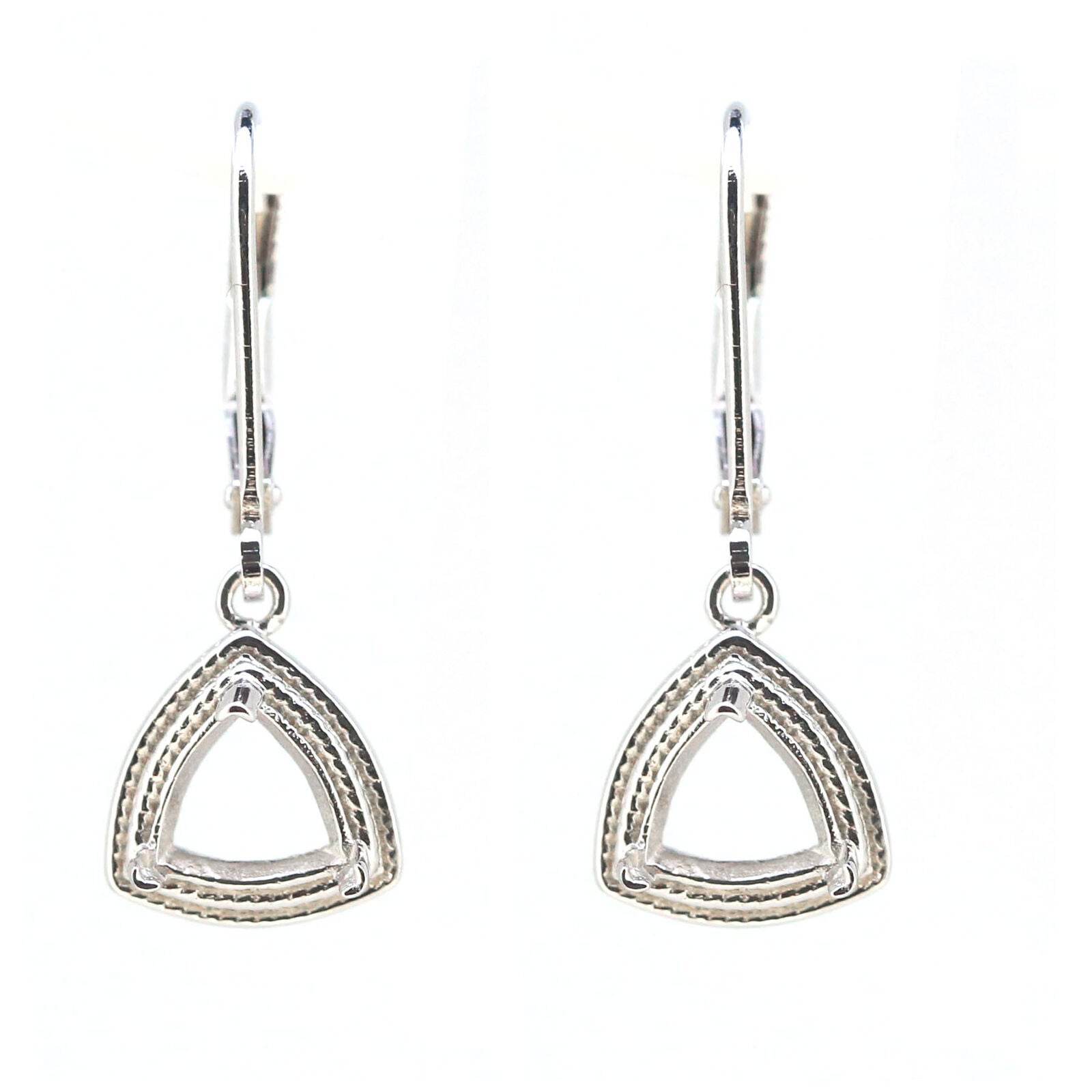 Sterling Silver Semi Mount Earrings Setting Trillion Tri 7x7mm Dangle - Syzjewelry