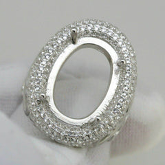 Sterling Silver Semi Mount Ring Setting Oval OV18x13mm White Topaz Double - Syzjewelry