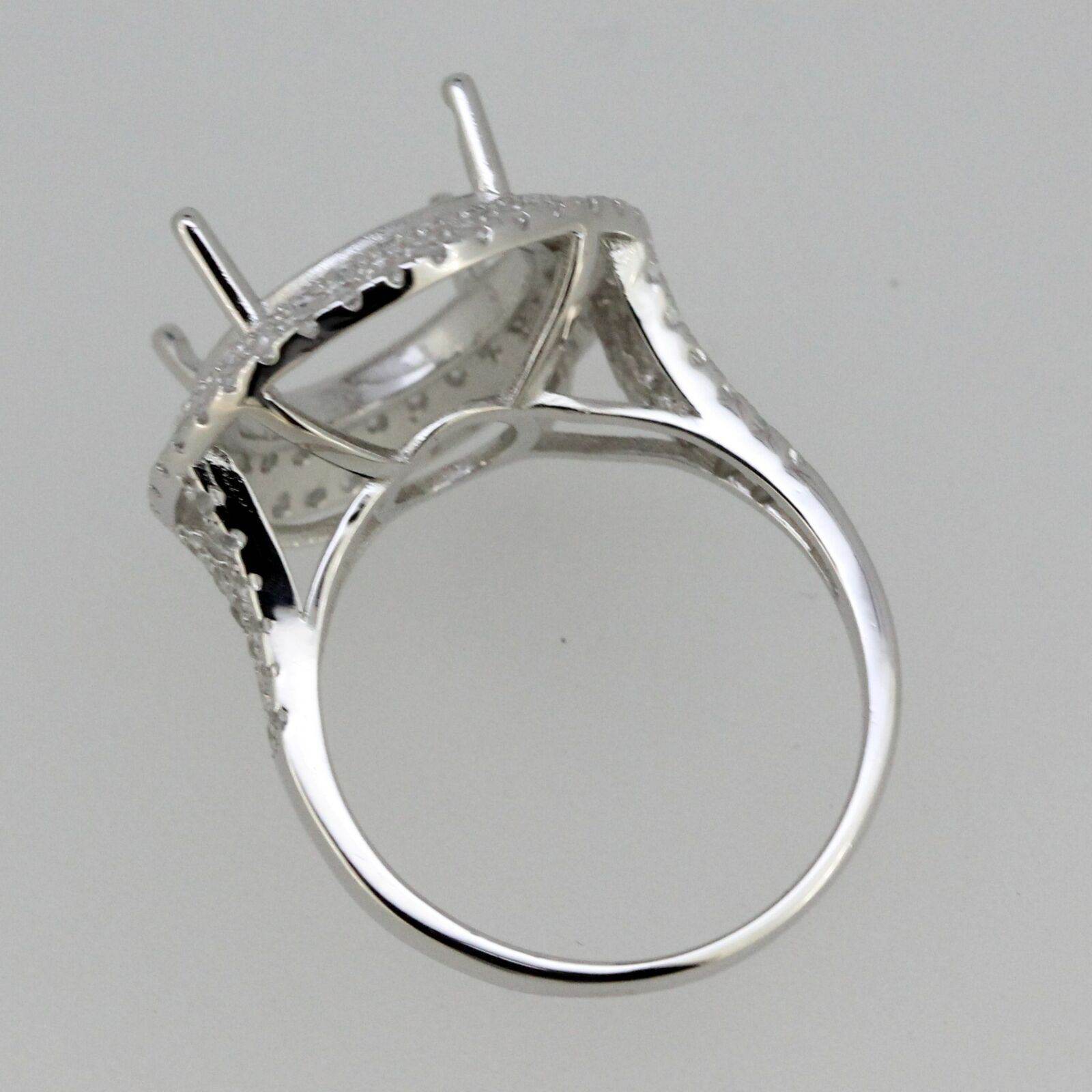 Sterling Silver Semi Mount Ring Setting Round RD 13x13mm Double Halo White Topaz - Syzjewelry