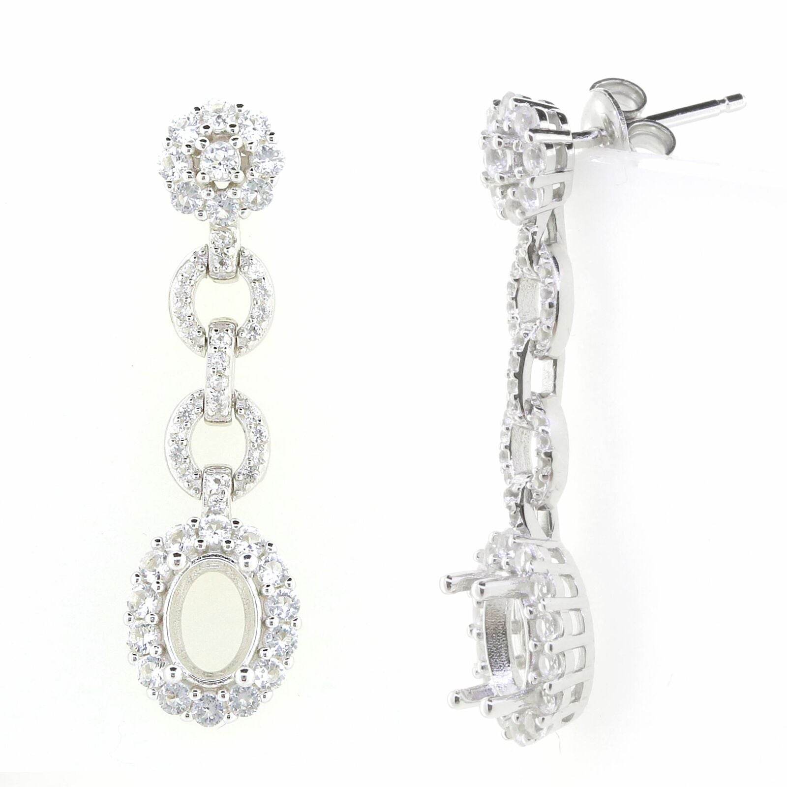 Sterling Silver Semi Mount Earrings Setting Oval OV 7X5mm White Topaz - Syzjewelry