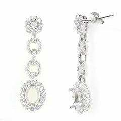 Sterling Silver Semi Mount Earrings Setting Oval OV 7X5mm White Topaz - Syzjewelry