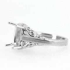 Art Deco Style Sterling Silver Semi Mount Ring Setting Cushion Cu 10x8mm - Syzjewelry