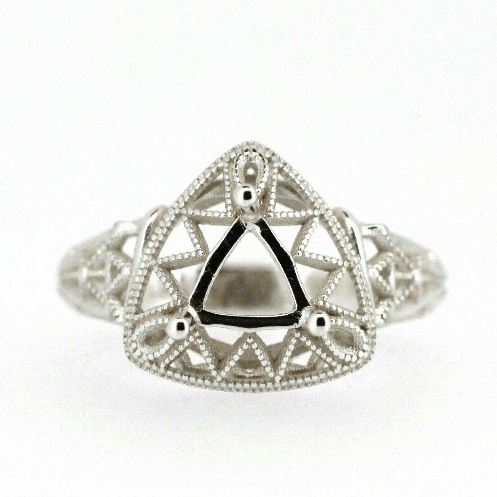 Art Deco Style Sterling Silver Semi Mount Ring Setting Trillion Tri 6x6mm - Syzjewelry