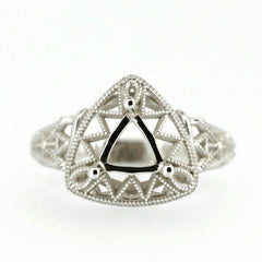 Art Deco Style Sterling Silver Semi Mount Ring Setting Trillion Tri 6x6mm - Syzjewelry