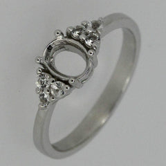 Sterling Silver Semi Mount Ring Setting Oval OV 7x5mm With Accent White Topaz - Syzjewelry