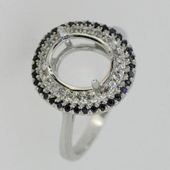 Sterling Silver Semi Mount Ring Setting OV 10x8mm Natural White & Blue Sapphire - Syzjewelry