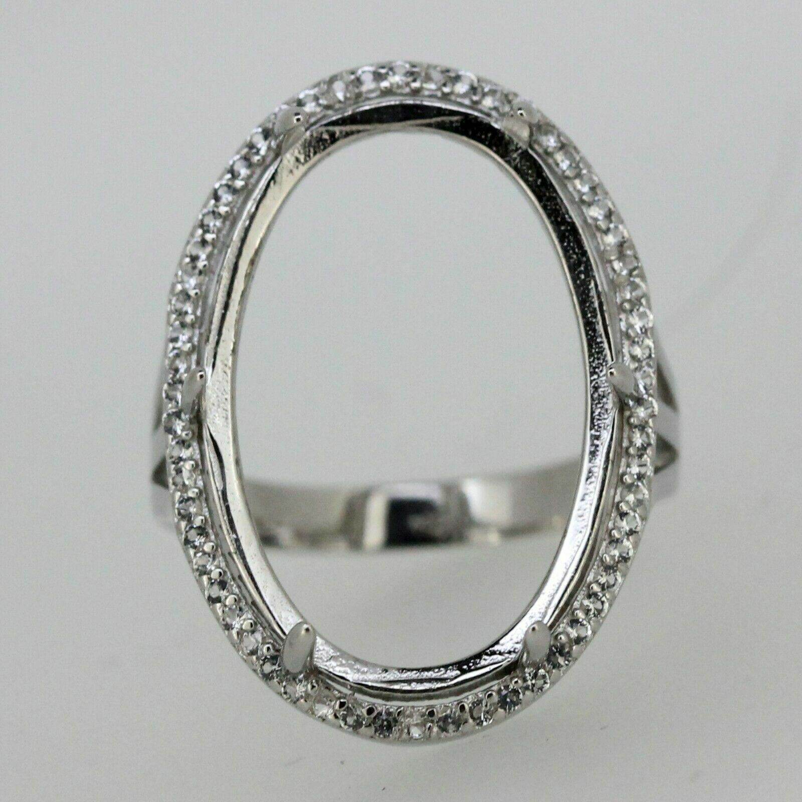 Sterling Silver Semi Mount Ring Setting Cabochon OV 24x16mm Halo White Topaz - Syzjewelry