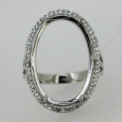 Sterling Silver Semi Mount Ring Setting Cabochon OV 24x16mm Halo White Topaz - Syzjewelry