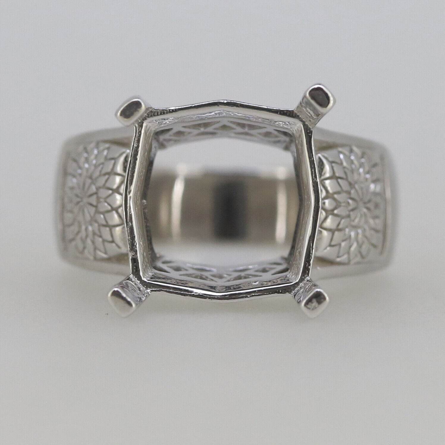 Men's Sterling Silver Semi Mount Ring Setting Princess SQ12x12mm CU13x13 Male Ring Art Nouveau Style - Syzjewelry