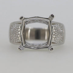 Men's Sterling Silver Semi Mount Ring Setting Princess SQ12x12mm CU13x13 Male Ring Art Nouveau Style - Syzjewelry