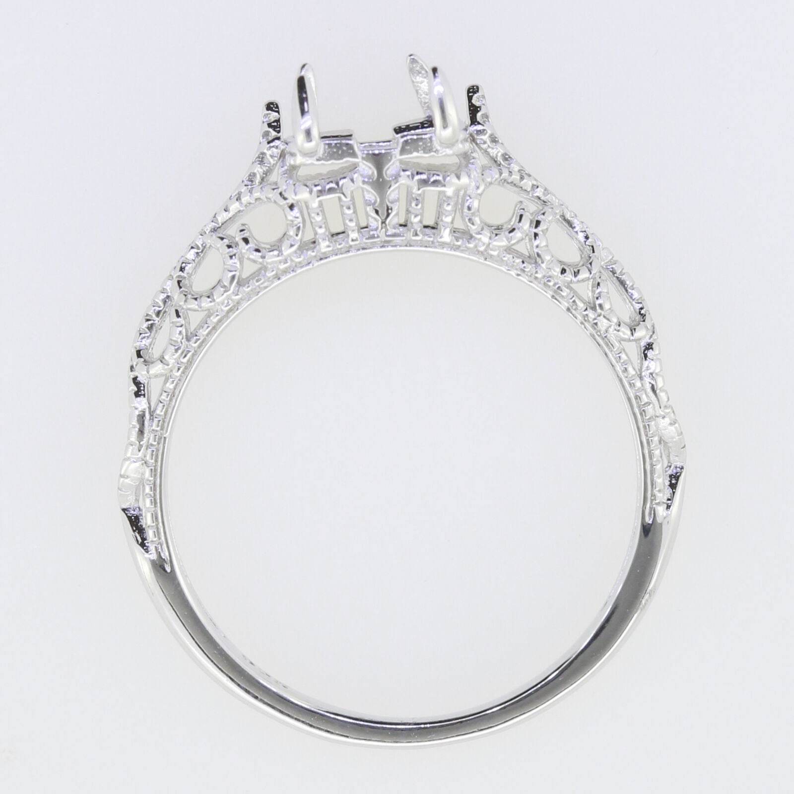 Filigree Sterling Silver Semi Mount Ring Setting Cushion CU 7x7mm Vintage - Syzjewelry