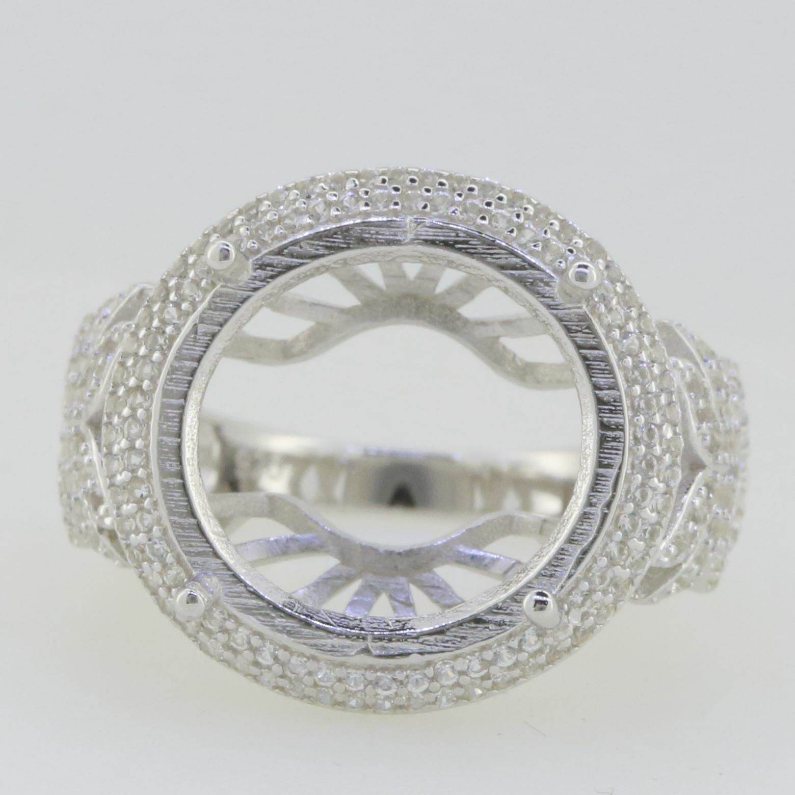 Sterling Silver Semi Mount Ring Setting Round RD 15X15mm White Topaz - Syzjewelry