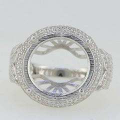 Sterling Silver Semi Mount Ring Setting Round RD 15X15mm White Topaz - Syzjewelry