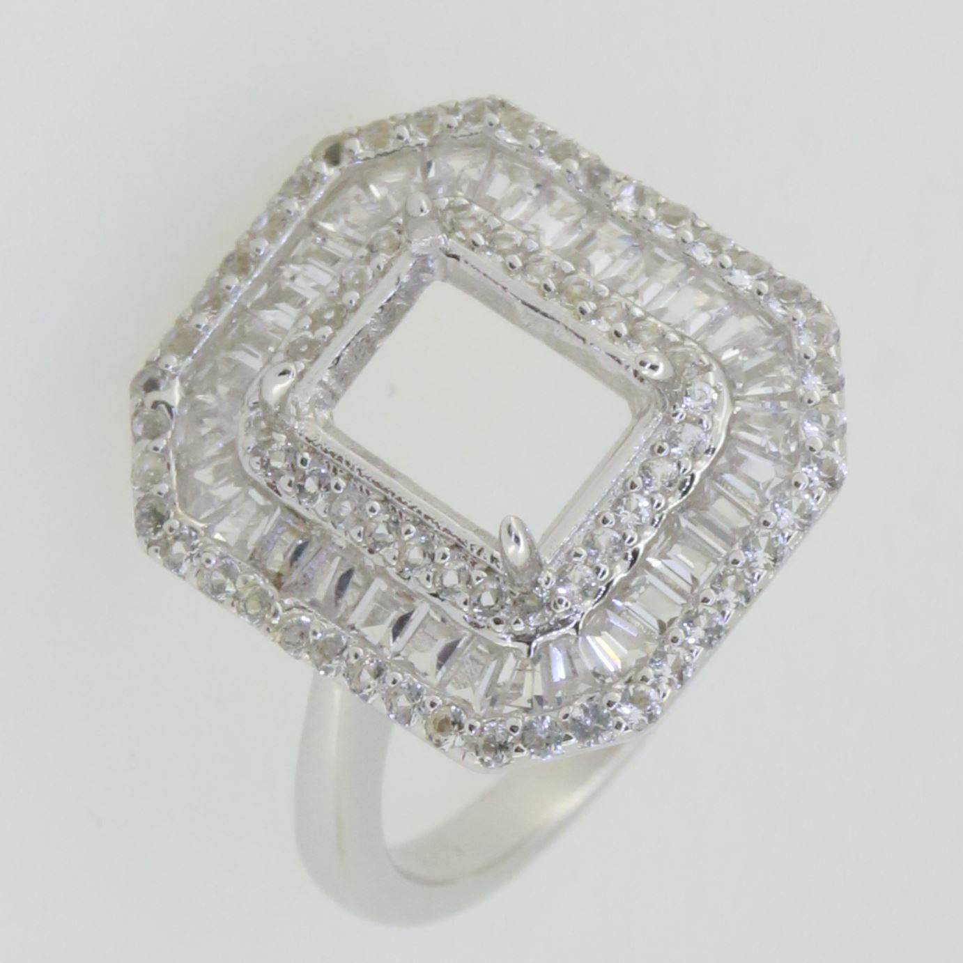 14K White Gold Semi Mount Ring Setting Emerald OCT 9X7mm - Syzjewelry