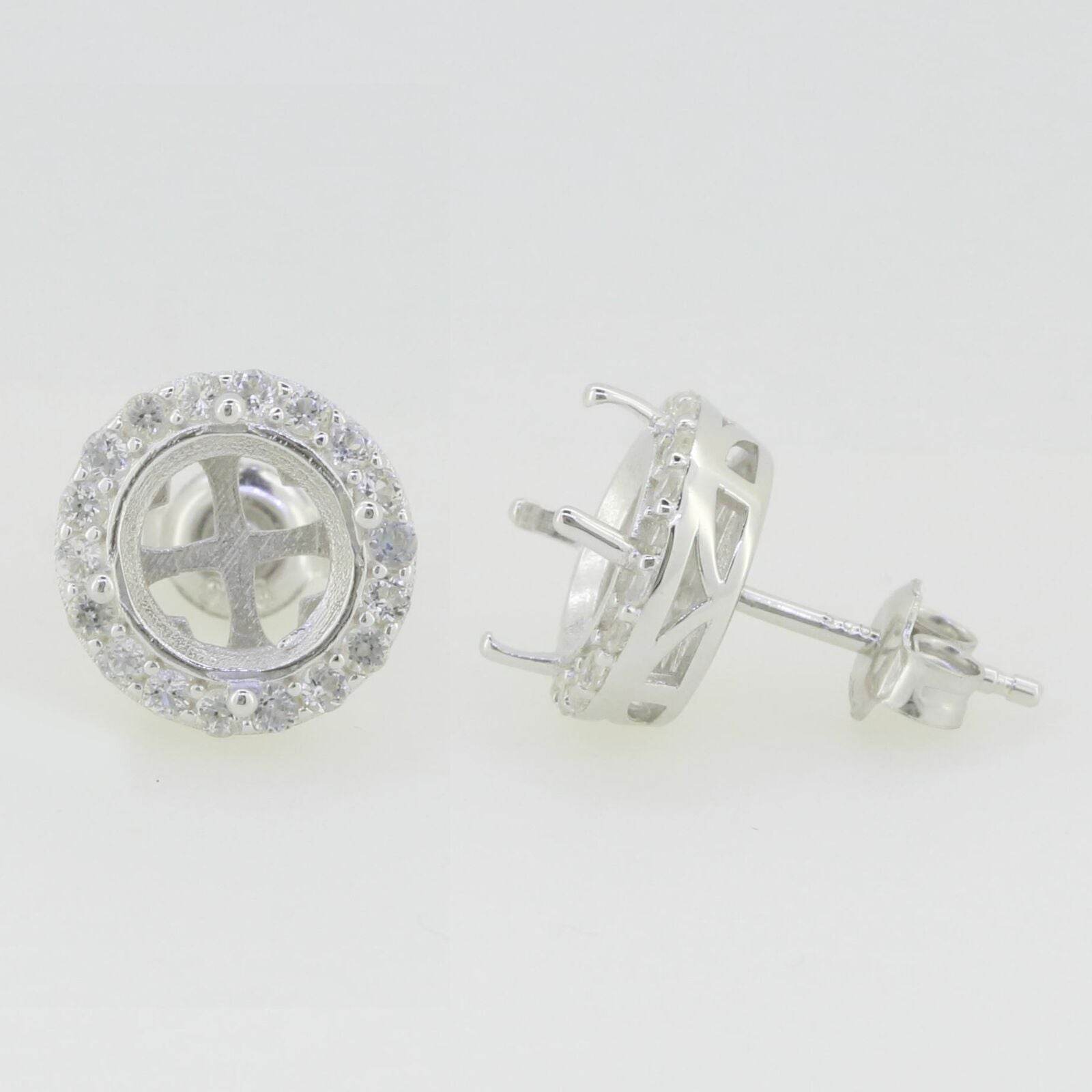 14K White Gold Semi Mount Earrings Setting Round RD 8x8mm Solid - Syzjewelry