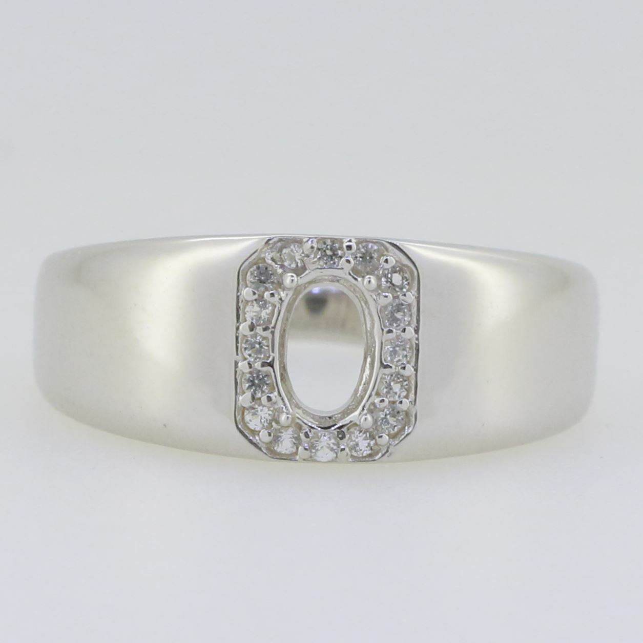 Men's Sterling Silver Semi Mount Ring Setting Oval OV 6X4mm Halo - Syzjewelry