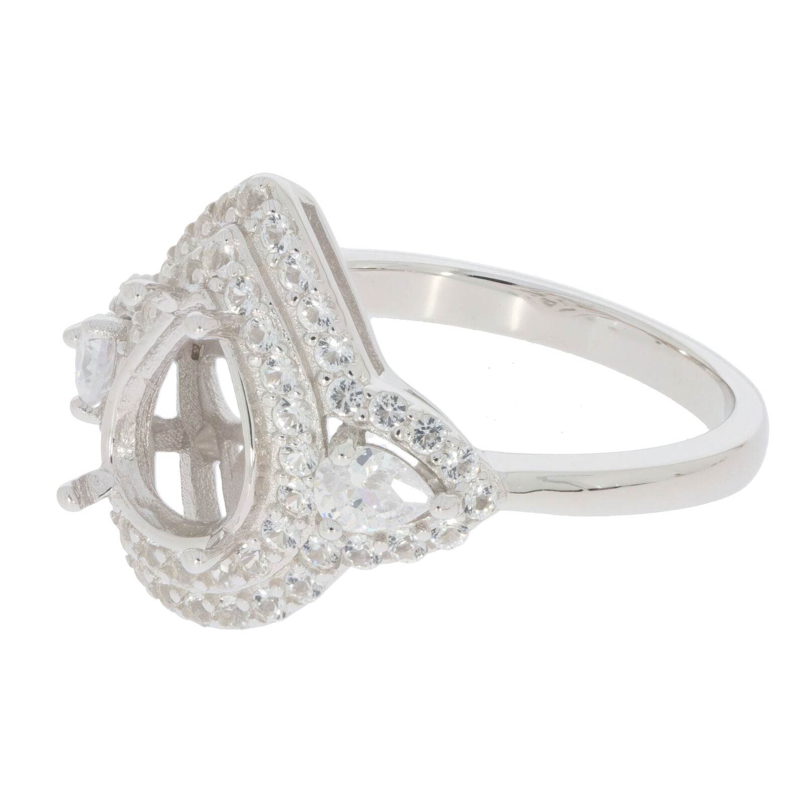 Sterling Silver Semi Mount Ring Setting Pear PE 9X7mm Double Halo - Syzjewelry