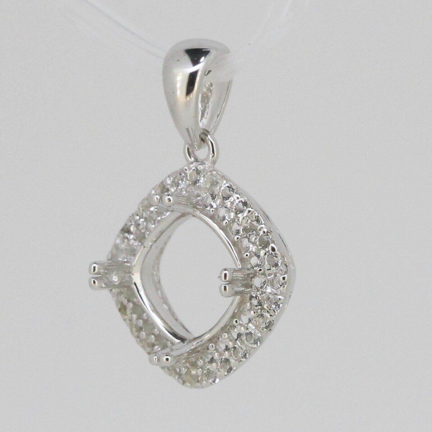 Sterling Silver Semi Mount Pendant Setting Cushion Cu 8x8mm Double Halo Topaz So - Syzjewelry