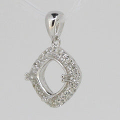 Sterling Silver Semi Mount Pendant Setting Cushion Cu 8x8mm Double Halo Topaz So - Syzjewelry