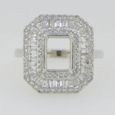 Sterling Silver Semi Mount Ring Setting Emerald OCT 9X7mm White Topaz - Syzjewelry